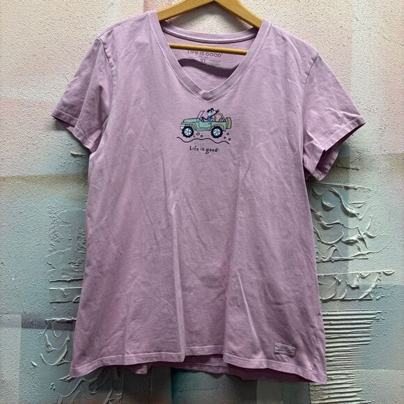 Life Is Good Tops - Life is Good Purple V-neck Tee Shirt XL Jeep Mountain Chic Outdoors Camping